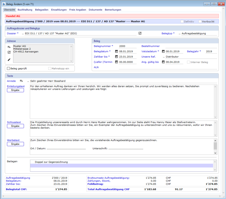 Belegerfassung in bossERP