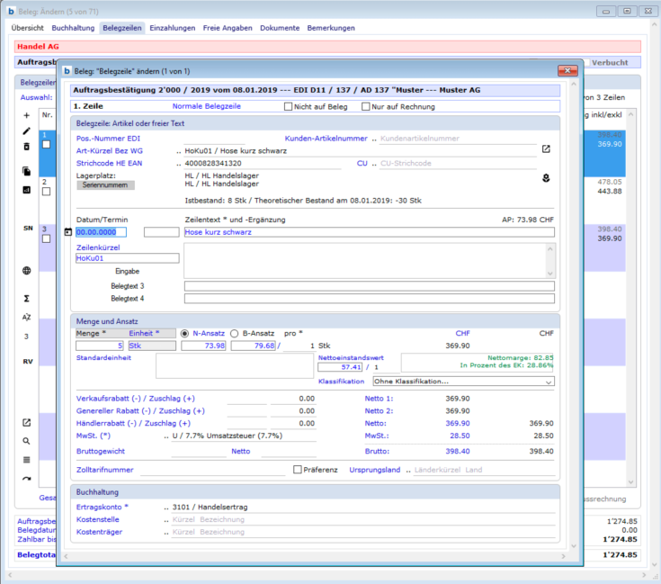 erfassung belegzeilen